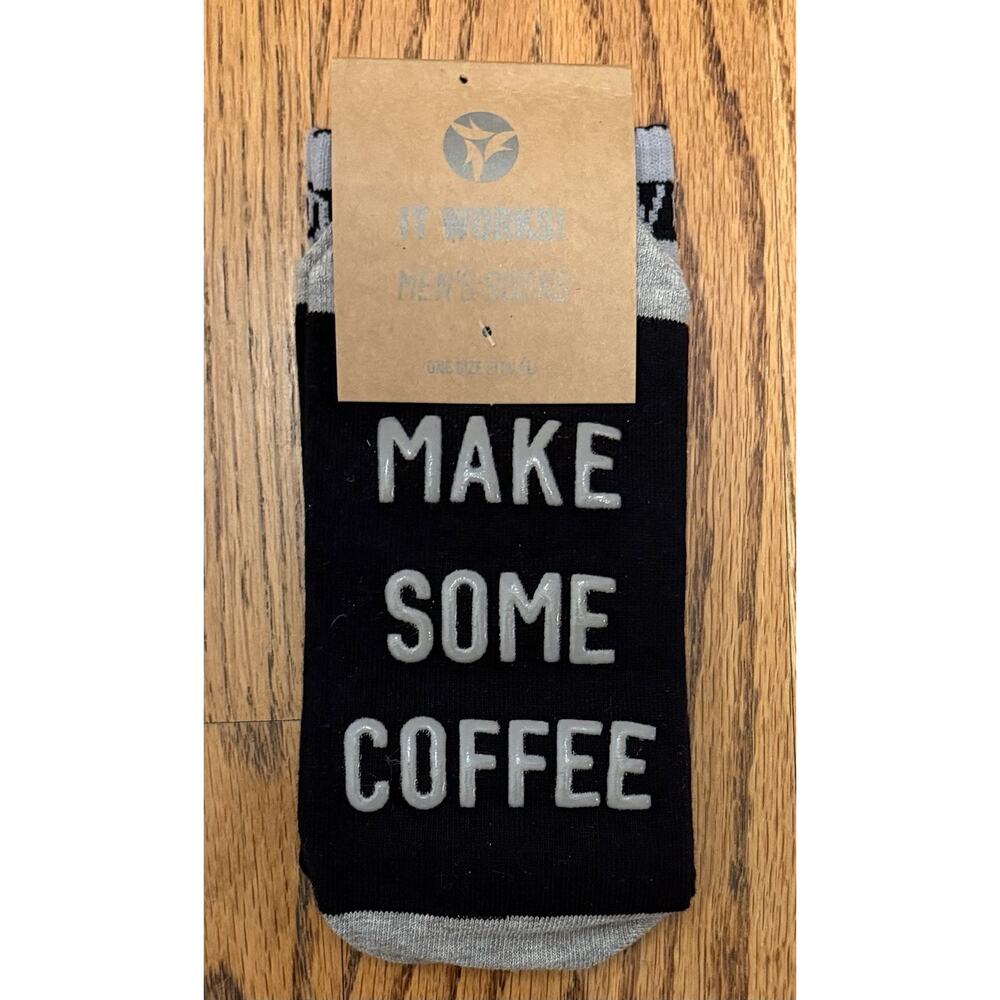 Funny Coffee Socks Mens Novelty “Make Some Coffee” Non Slip One Size